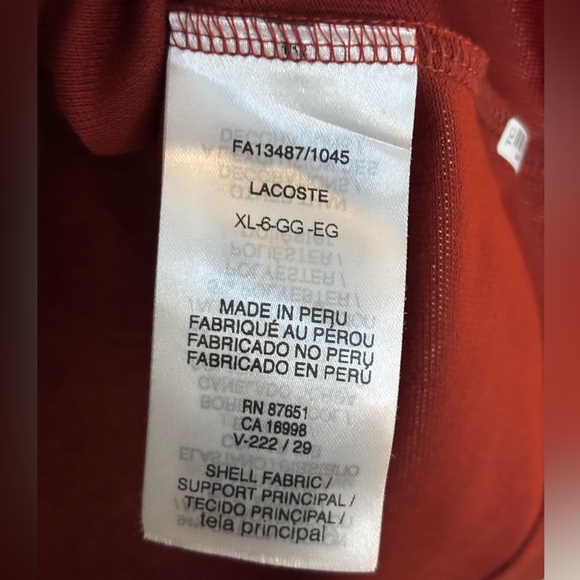 EUC Lacoste Men's Brick Orange Polo Shirt with white piping size XL - Picture 6 of 9